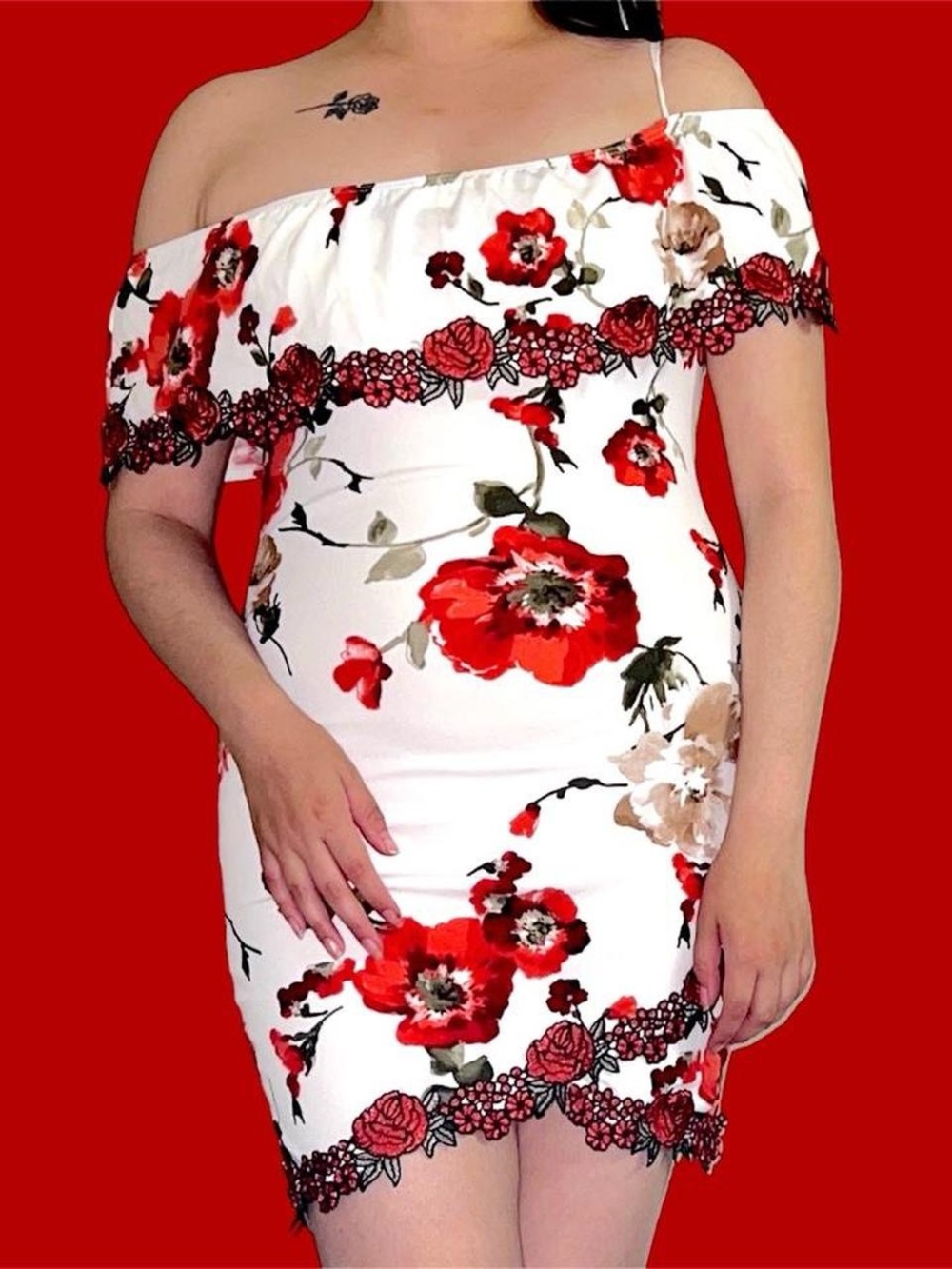 Fashion Magazine red floral dress.
